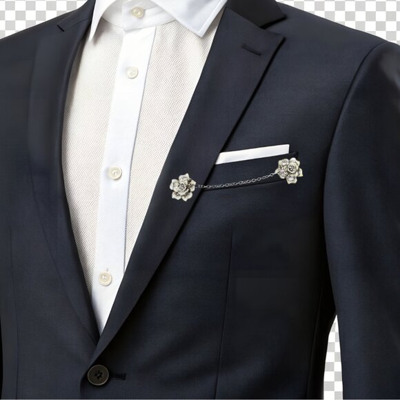 MEN'S FASHION LAPEL CHAIN. UNISEX PIN CLIP BROOCH for SUIT, TUX, SHIRT COLLAR - Picture 2 of 5